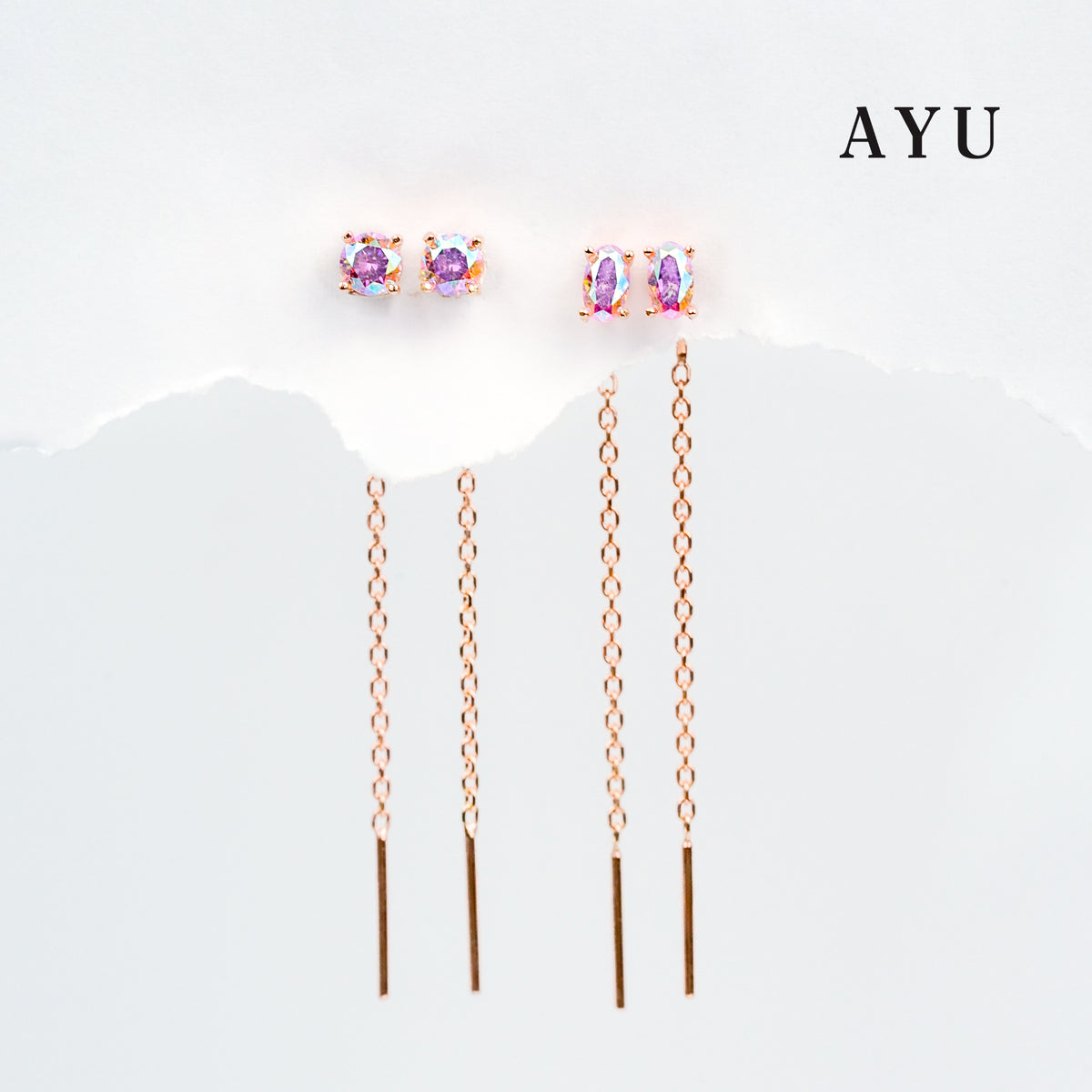 AYU Anting Emas - Magical Round Solitaire Thread Earrings 17k Rose Gold