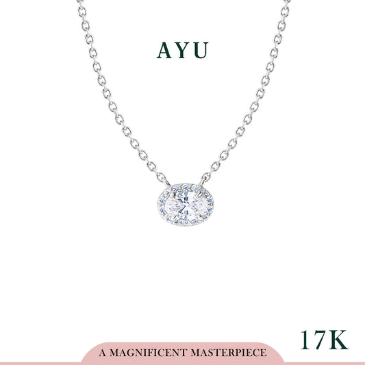 AYU Kalung Emas - Oval Halo Chain Necklace 17k White Gold