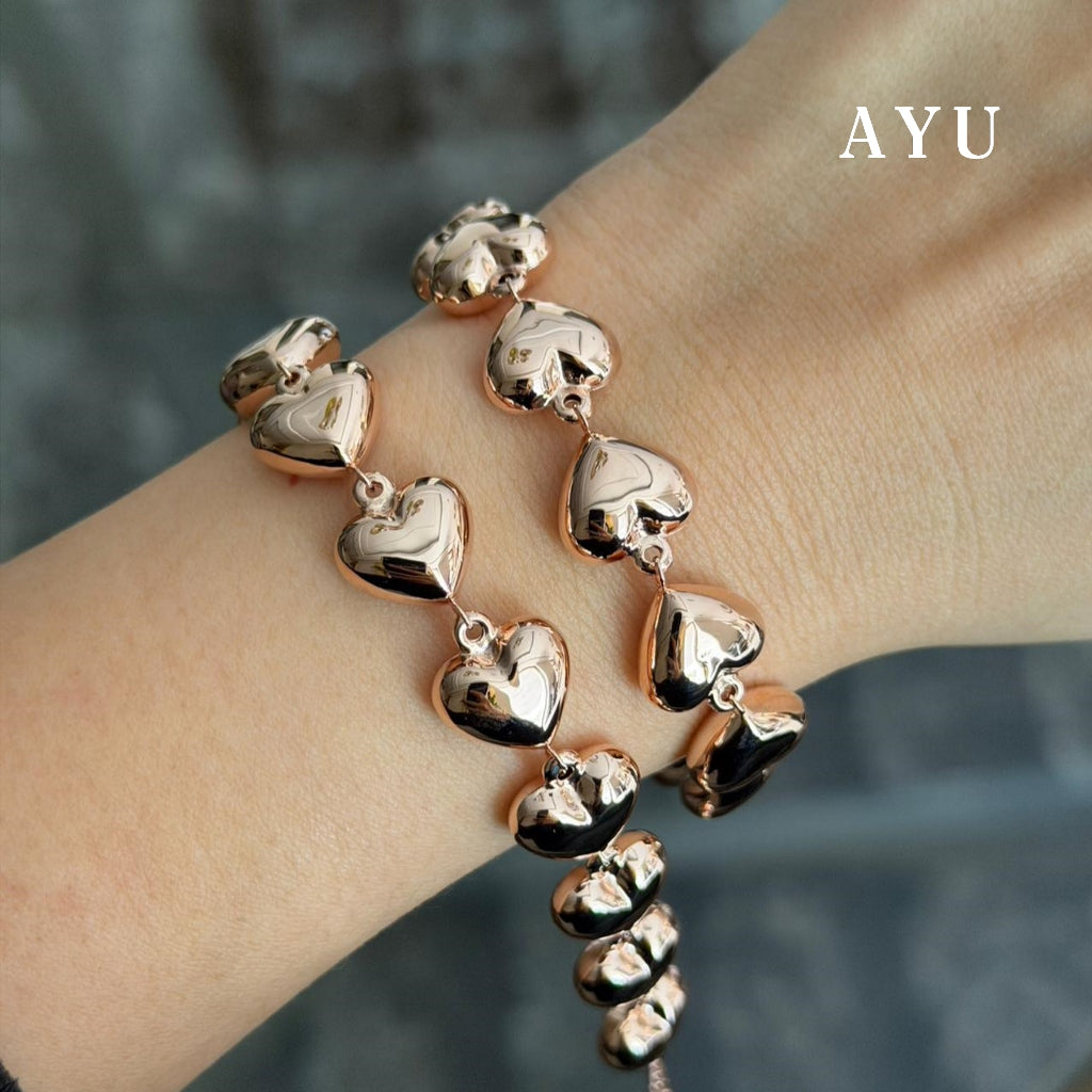 AYU Gelang Emas - Fluffy Fluffy Heart Eternity Chain Bracelet 8k Yellow gold