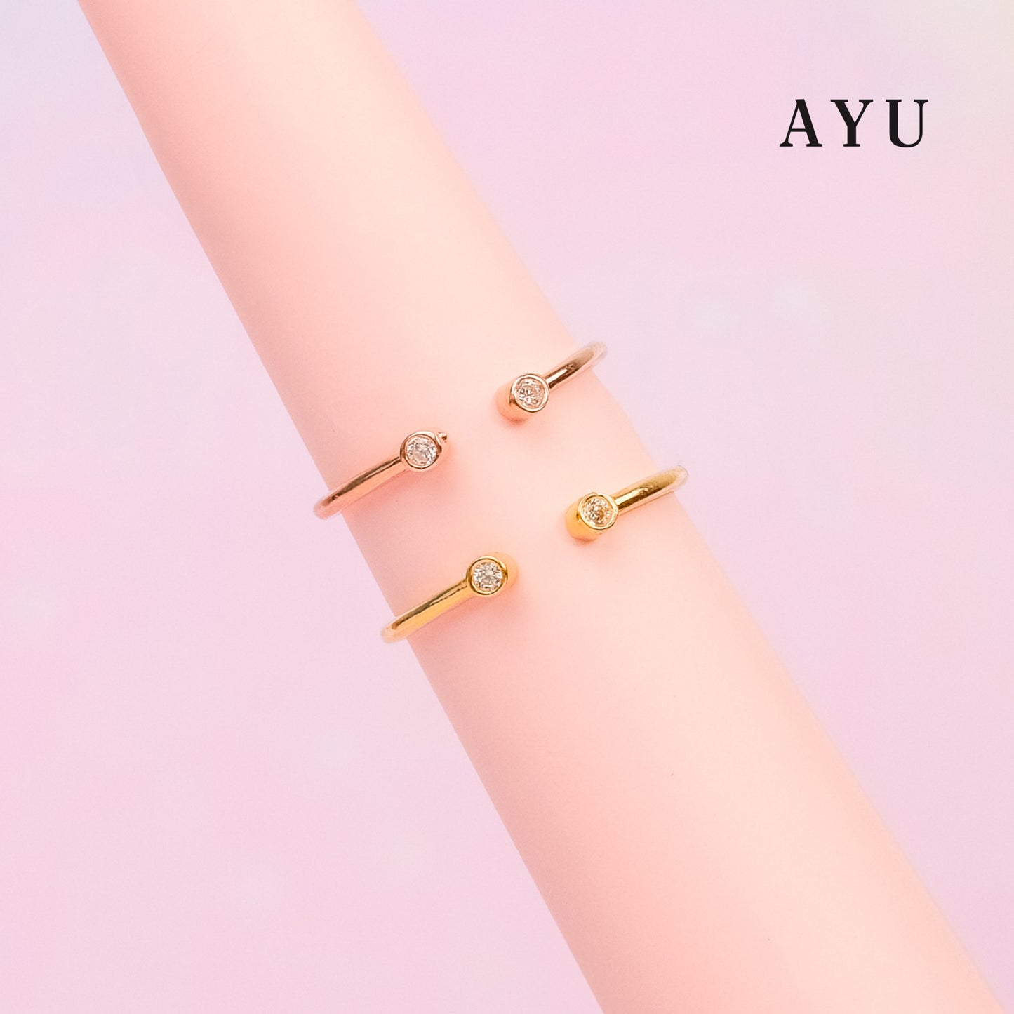 AYU Cincin Emas - Mini Bezel Open 17K Rose Gold