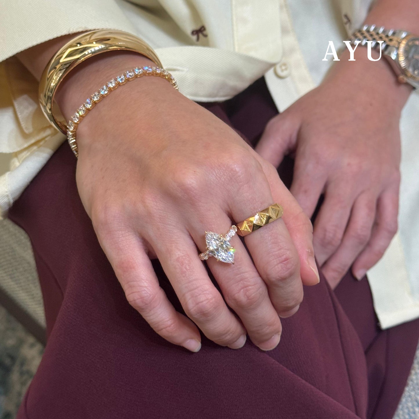 AYU Cincin Emas - Bold Stud Stack Ring 16k Yellow Gold