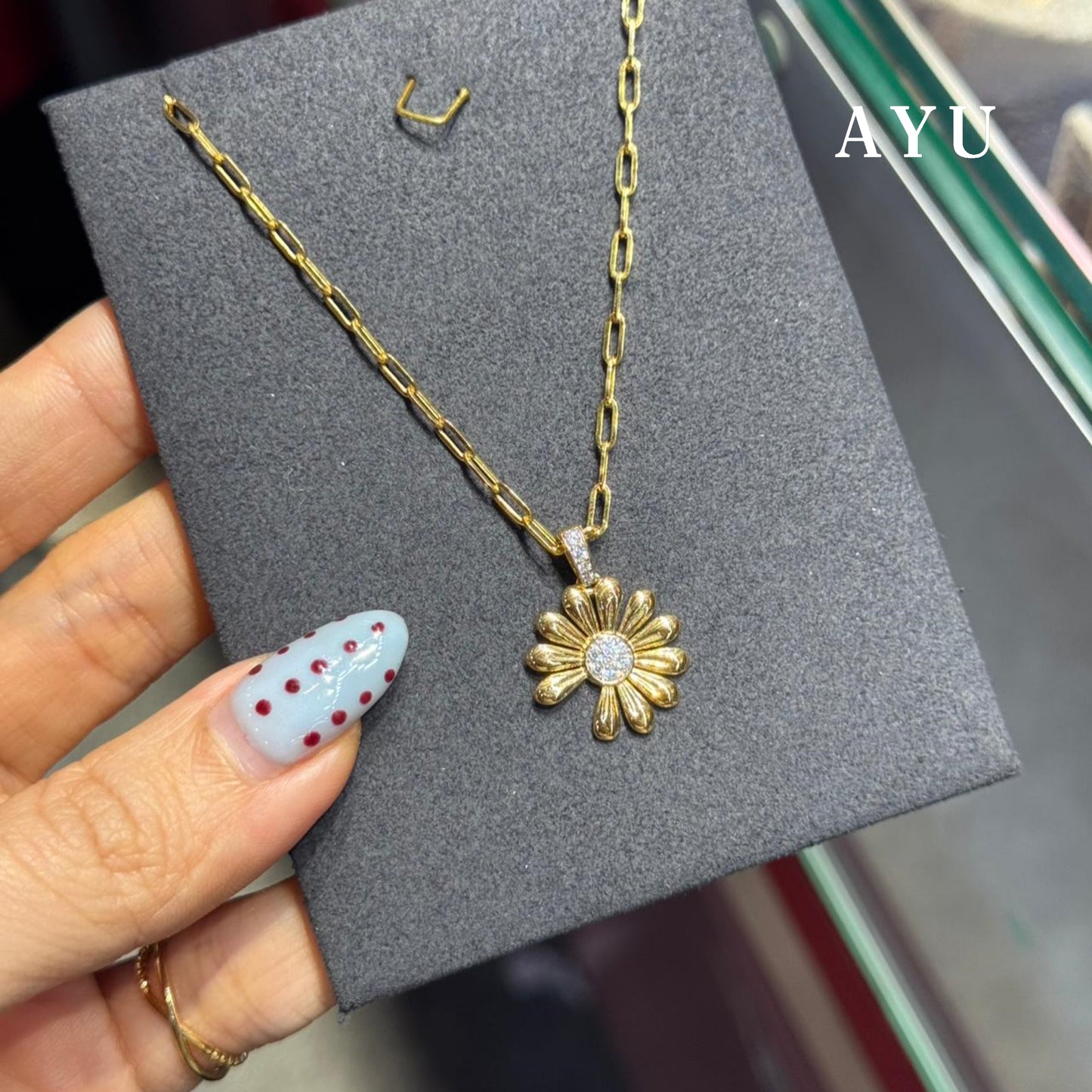 AYU Kalung Emas - Golden G Daisy Paper Clip Necklace 17k Rose Gold