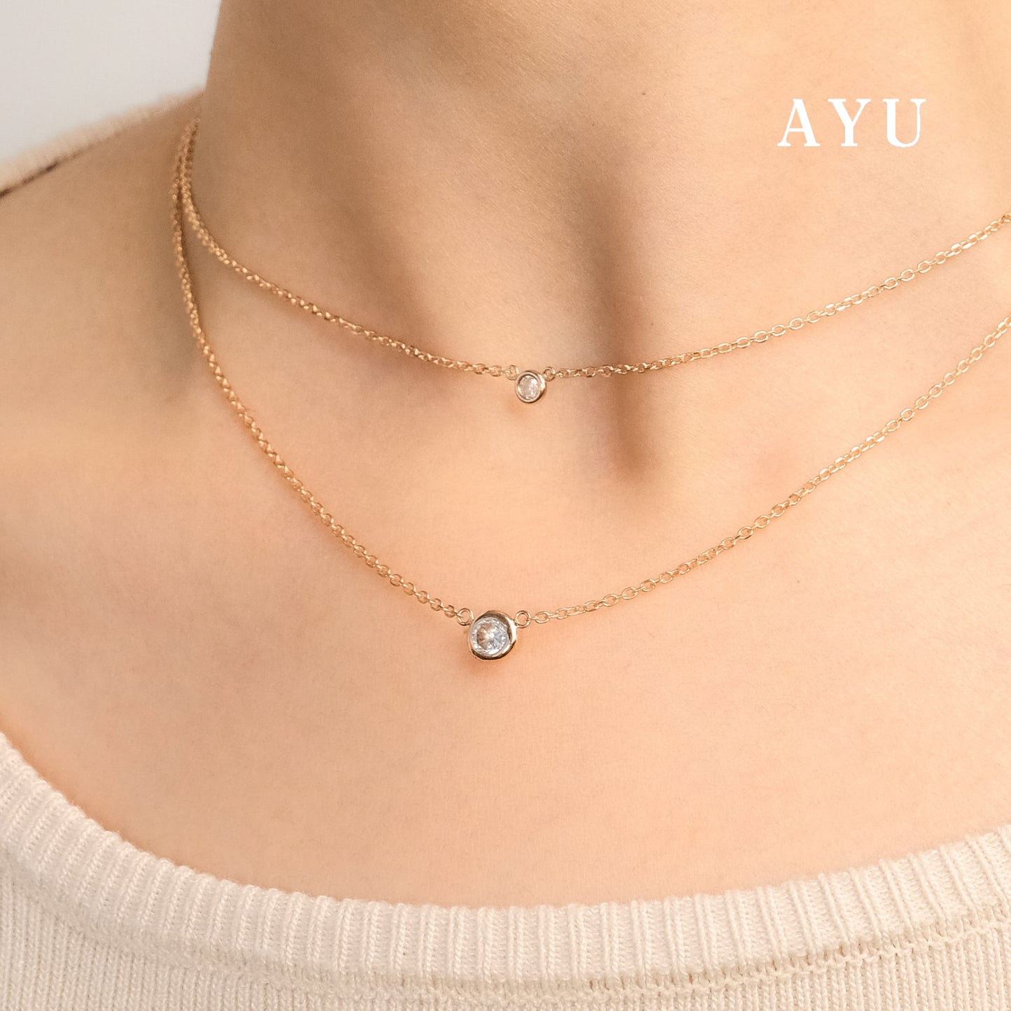 AYU Kalung Emas - Bezel Chain Necklace 16K Yellow Gold