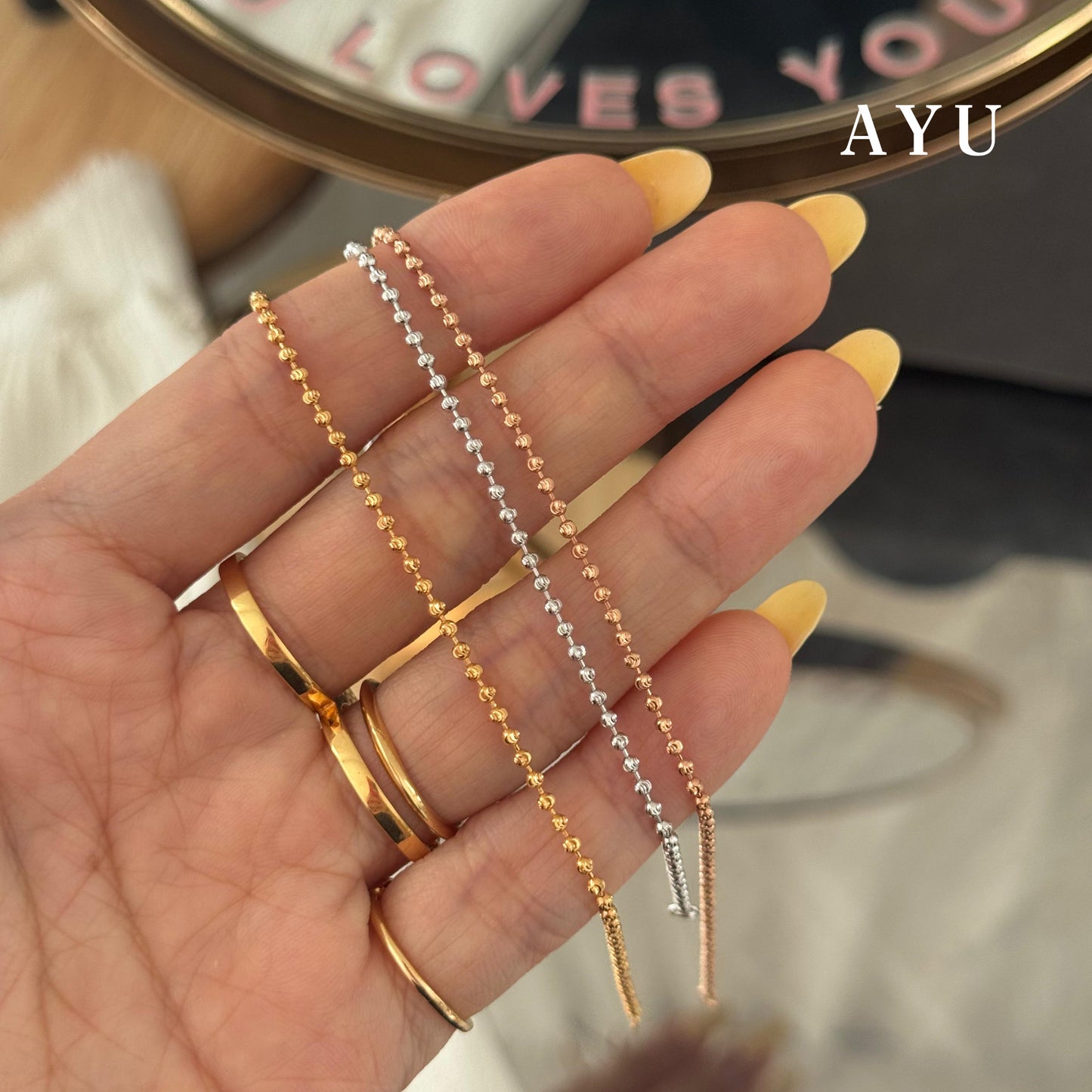 AYU Gelang Emas - Pepper Beads Chain Bracelet 16k Yellow Gold