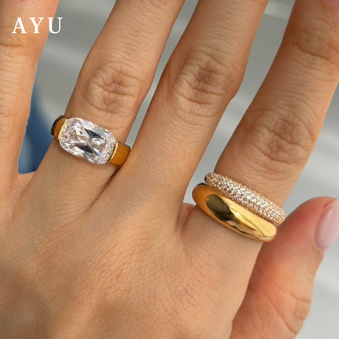 AYU Cincin Emas - Glam Eastwest Cushion Solitaire 17k Rose Gold
