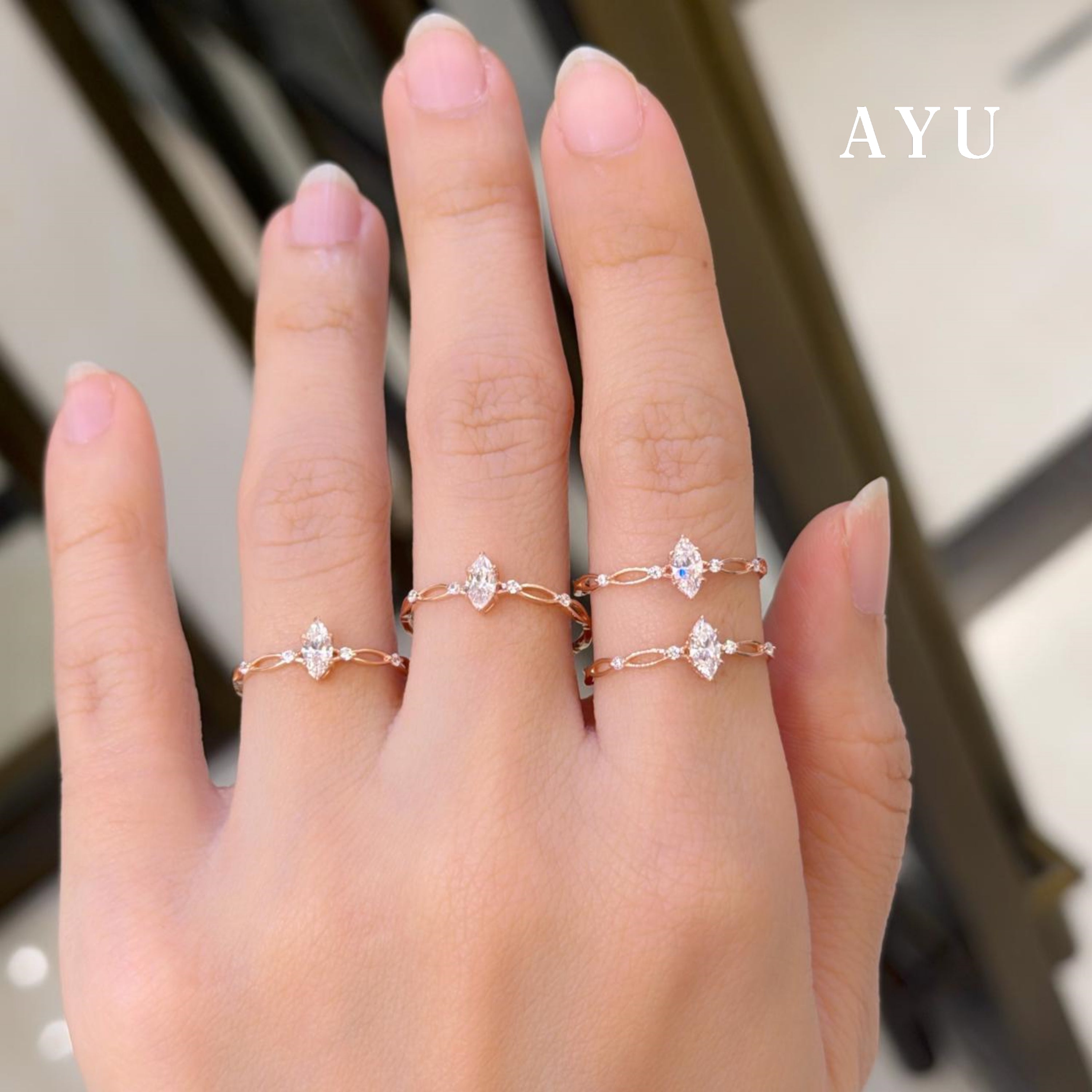 AYU Cincin Emas - Marquise In Twilight Solitaire 17k Rose Gold
