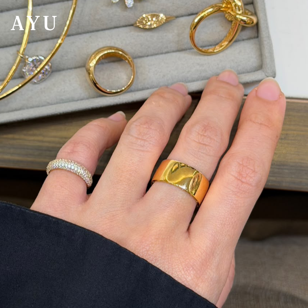AYU Cincin Emas - Wide Gold Band Ring 17k Rose Gold