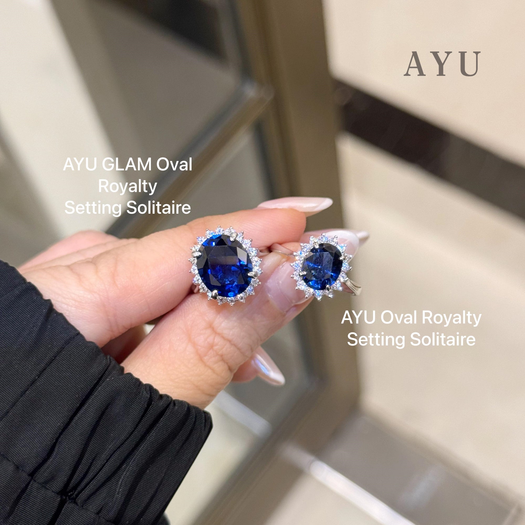 AYU Cincin Emas - Oval Glam Royalty Setting Ring Royal Blue 17k White Gold