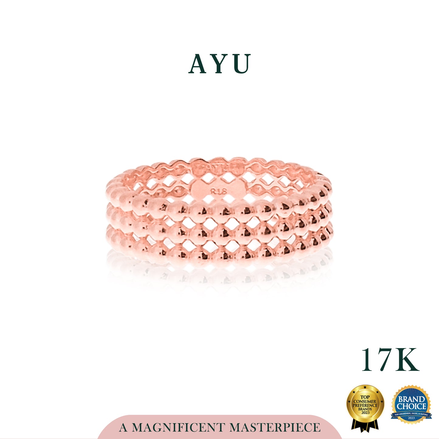 AYU Cincin Emas - Gold Triple Pepper Beads Stack 17k Rose Gold