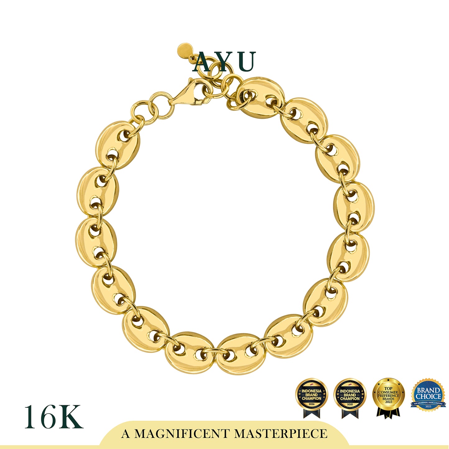 AYU Gelang Emas - Large Gold Chubby Oval Link Chain Bracelet 16k Yellow Gold