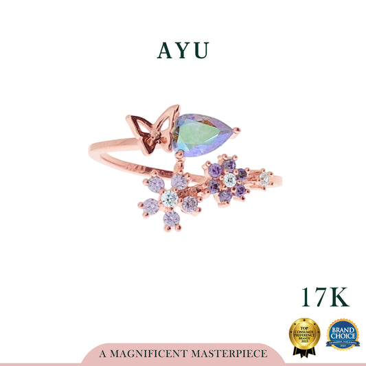 AYU Cincin Emas - Butterfly In Magical Teardrop Garden 17K Rose Gold