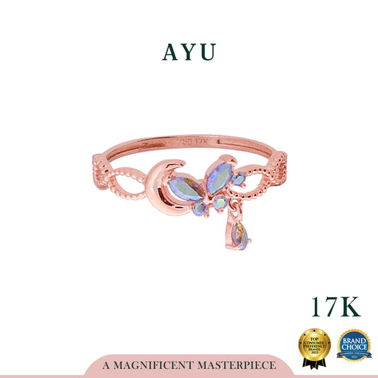 AYU Cincin Emas - Magical Butterfly On The Moon Ring 17K Rose Gold