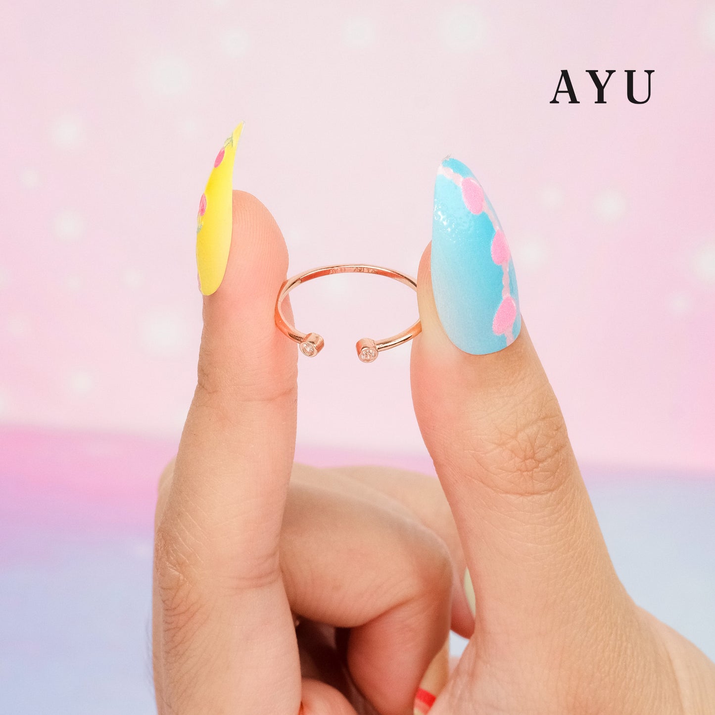 AYU Cincin Emas - Mini Bezel Open 17K Rose Gold