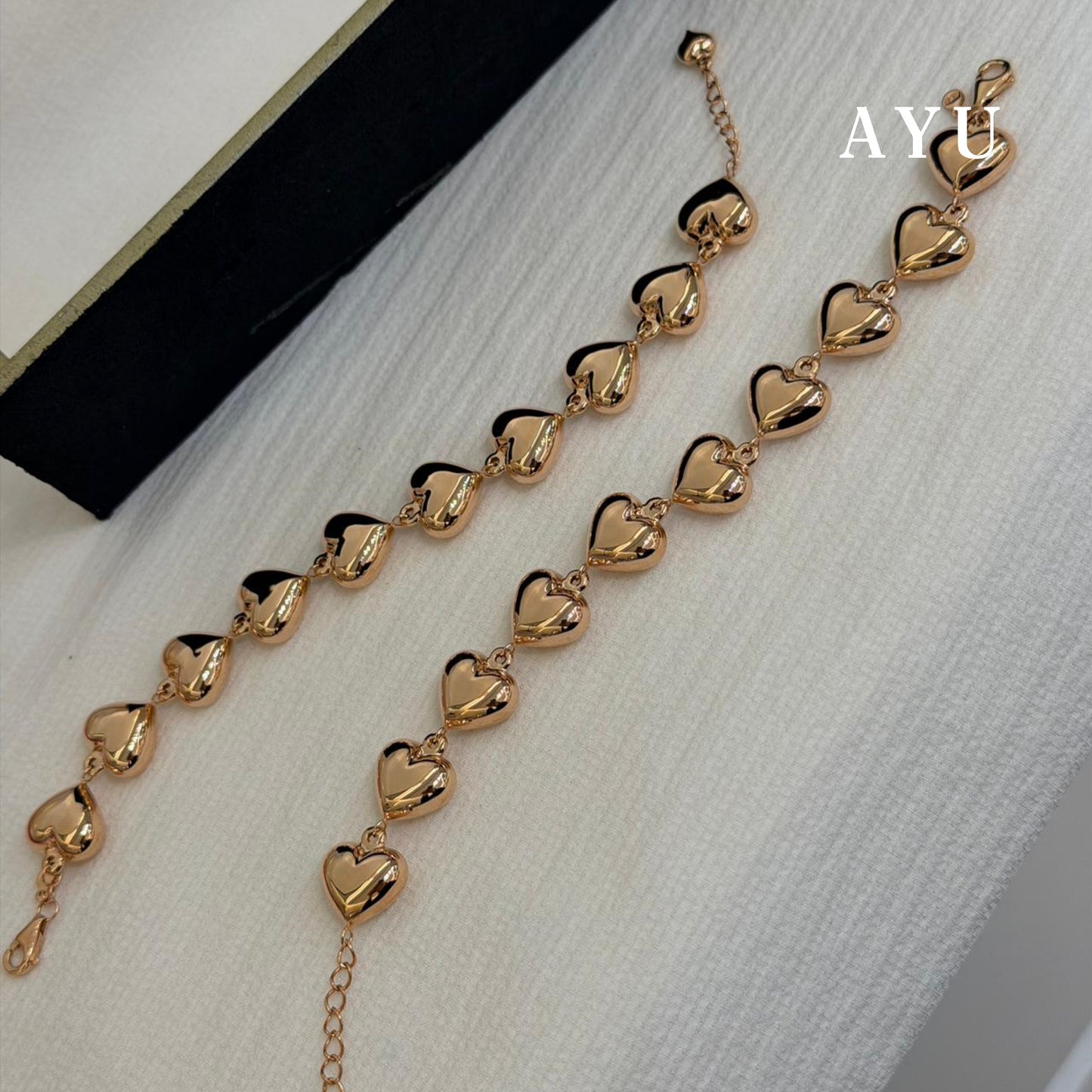 AYU Gelang Emas - Fluffy Fluffy Heart Eternity Chain Bracelet 17k Rose Gold