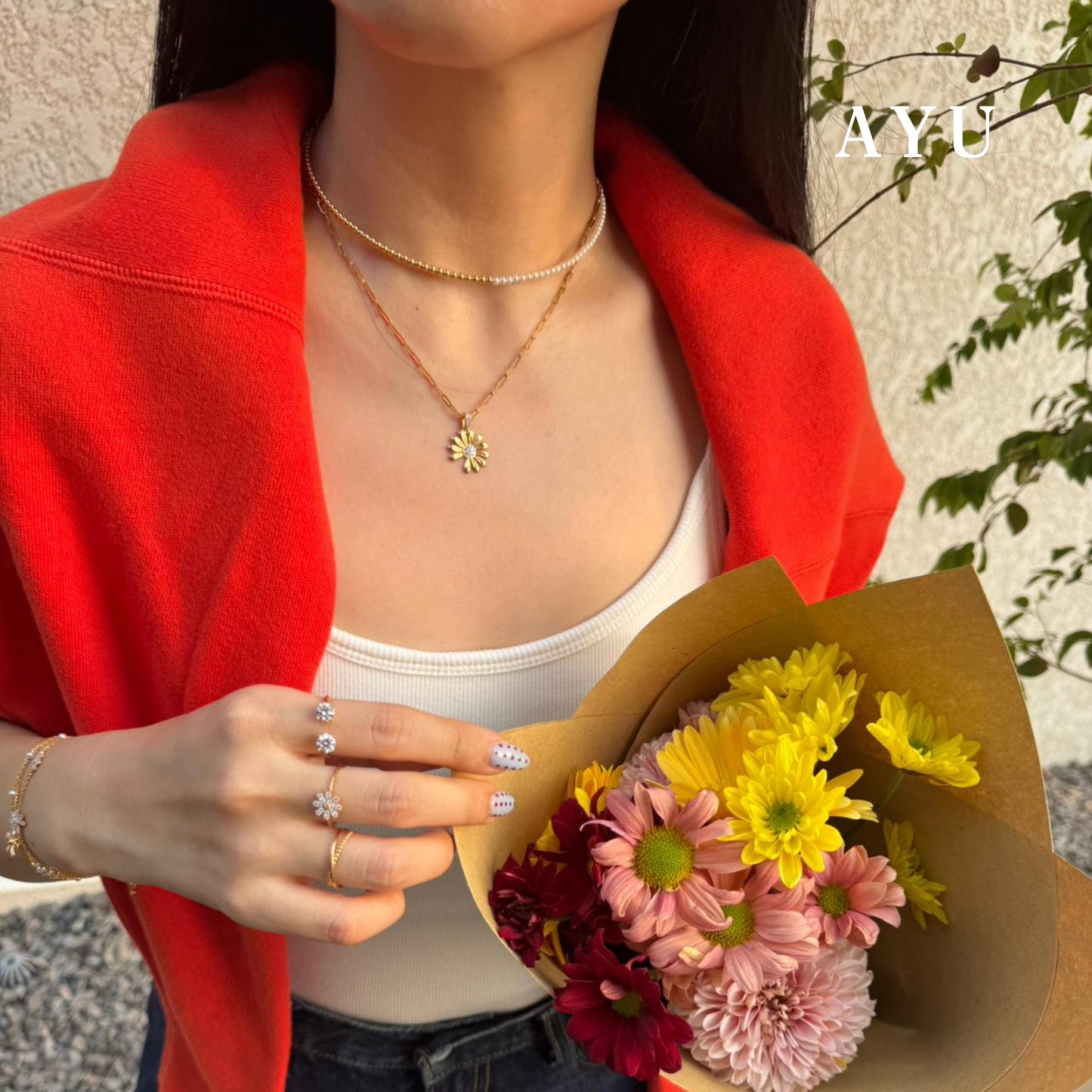 AYU Kalung Emas - Golden G Daisy Paper Clip Necklace 17k Rose Gold