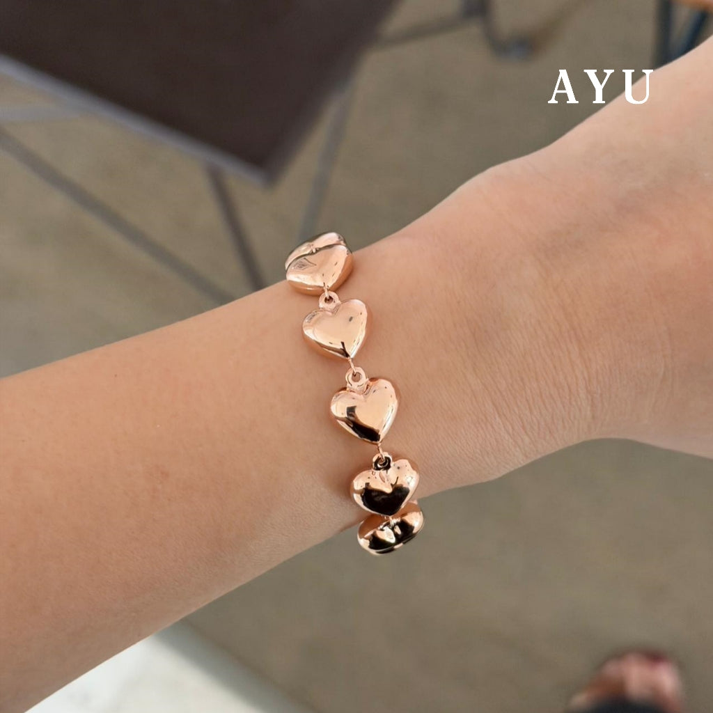 AYU Gelang Emas - Fluffy Fluffy Heart Eternity Chain Bracelet 8k Yellow gold