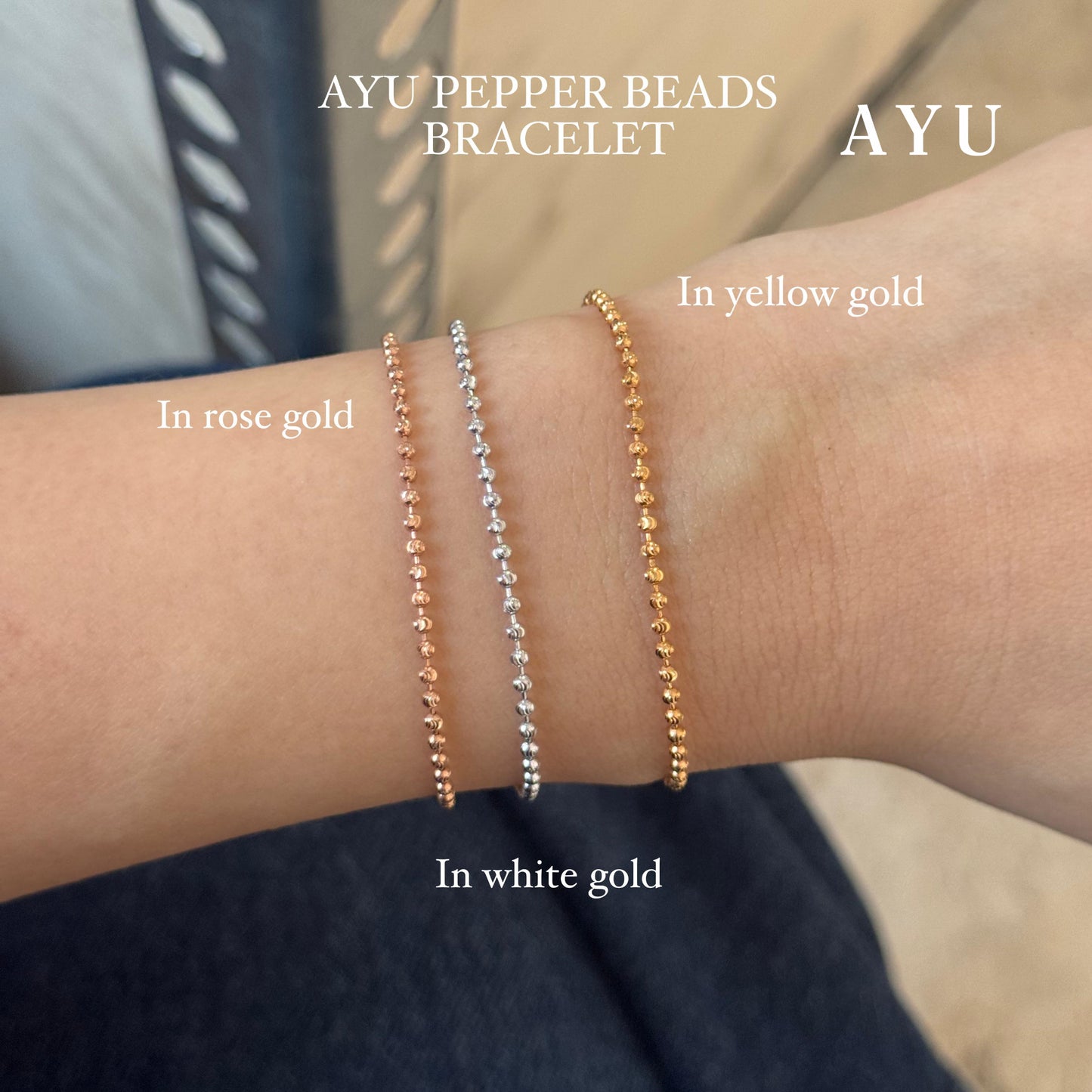 AYU Gelang Emas - Pepper Beads Chain Bracelet 16k Yellow Gold
