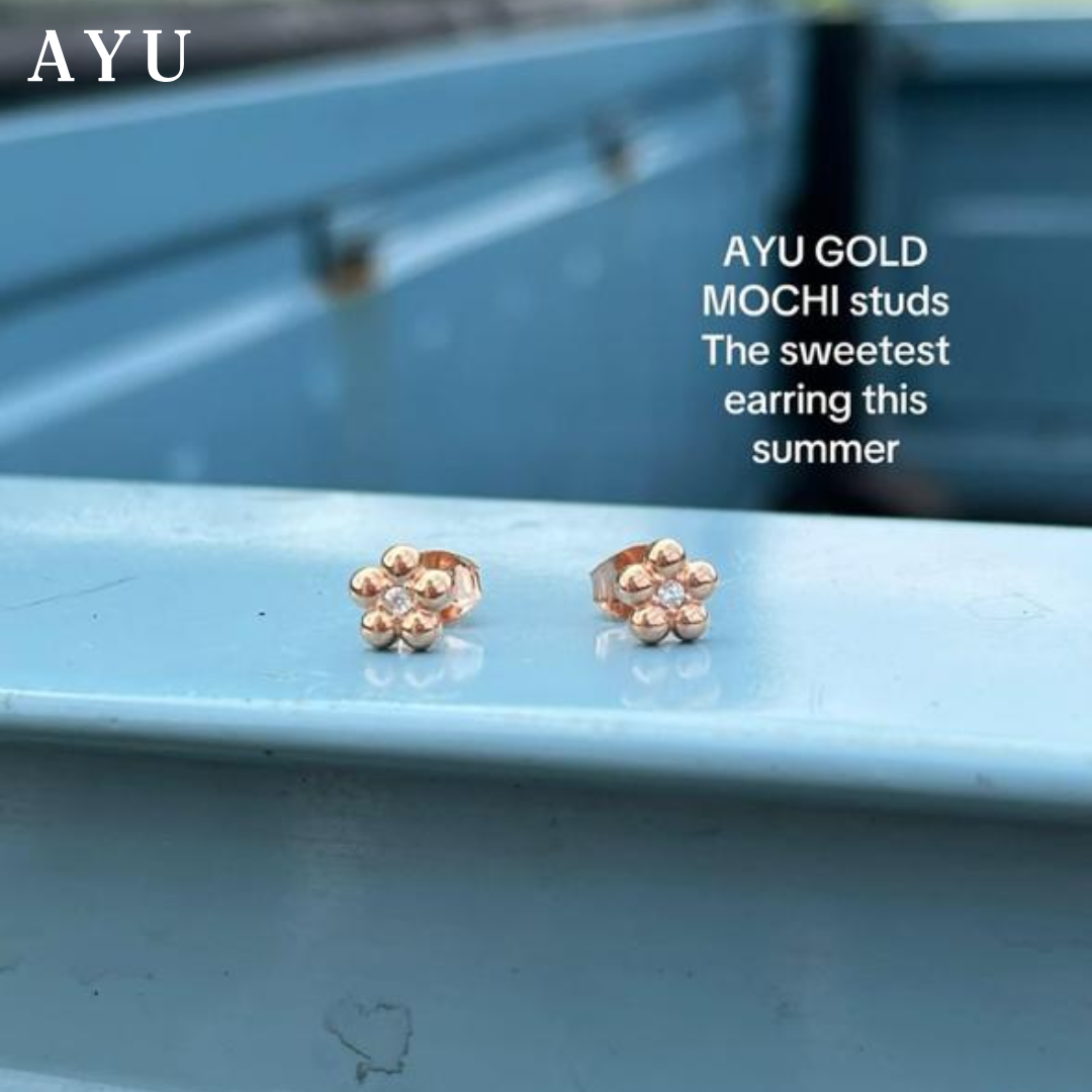 AYU Anting Emas - Mochi Flower Studs 17k Rose & White Gold