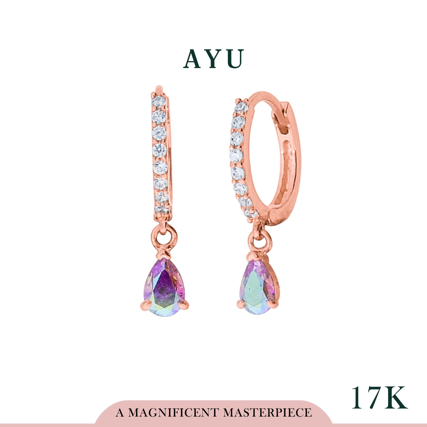 AYU Anting Emas Jepit - Magical Teardrop Pave Doughnut Earrings 17k Rose Gold