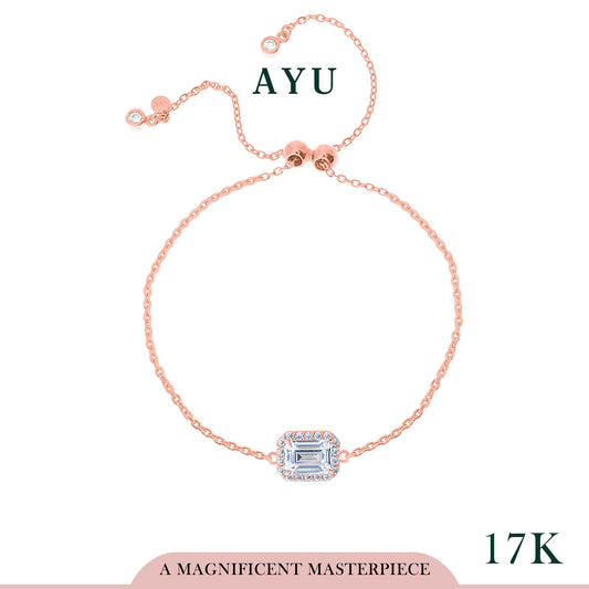 AYU Emerald Cut Halo Adjustable Chain Bracelet 17k Rose Gold