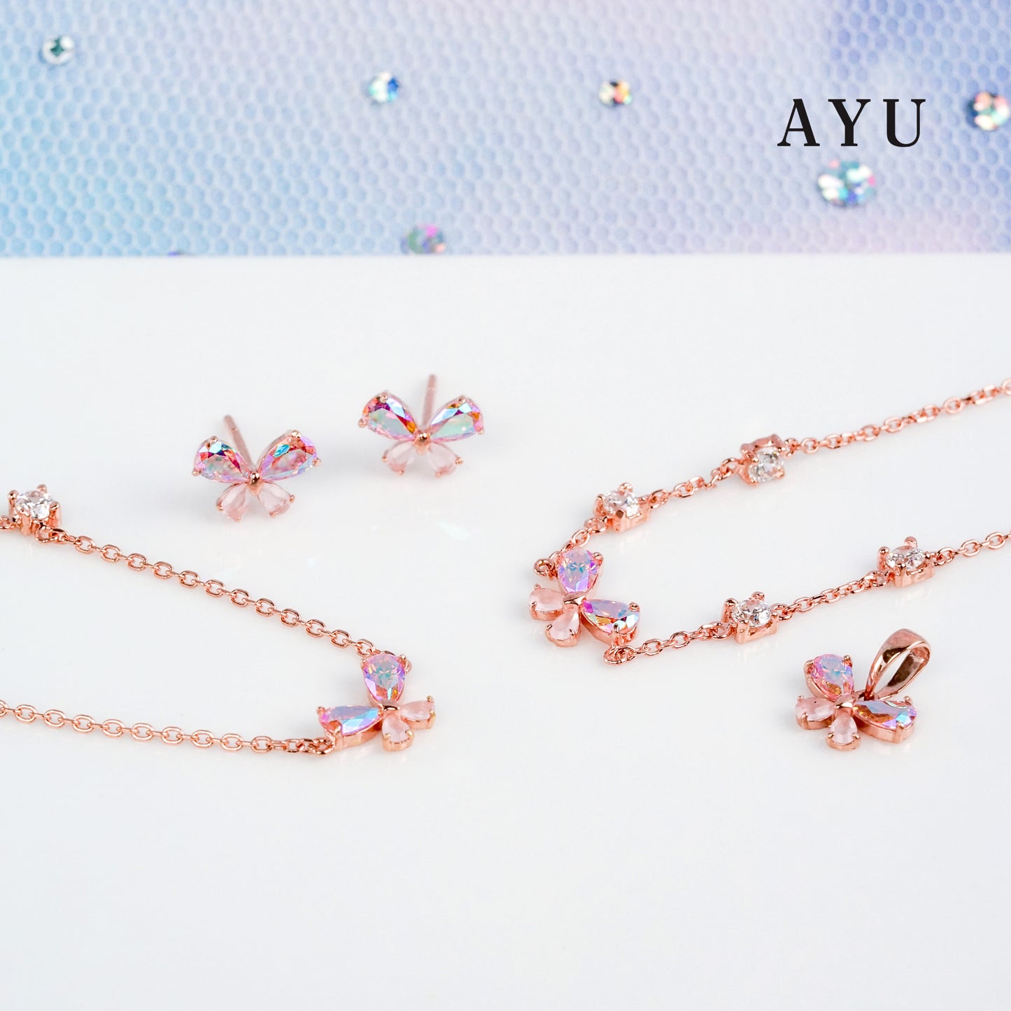 AYU Kalung Emas - Magical Butterfly Chain Necklace 17k Rose Gold