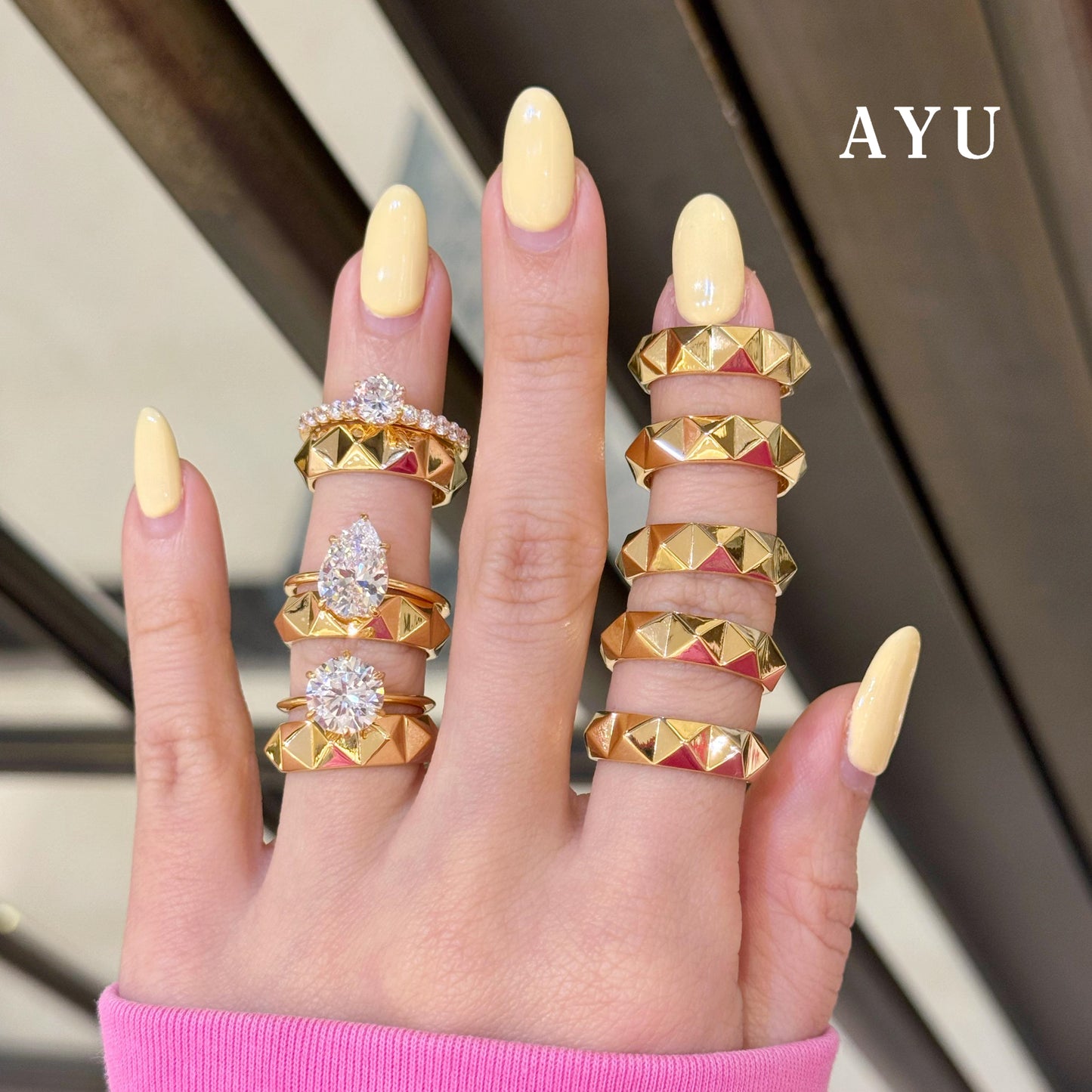 AYU Cincin Emas - Bold Stud Stack Ring 16k Yellow Gold