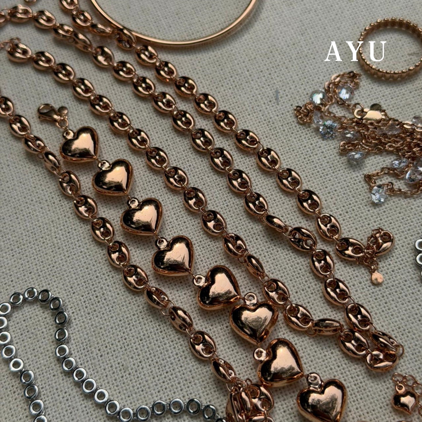 AYU Gelang Emas - Fluffy Fluffy Heart Eternity Chain Bracelet 17k Rose Gold