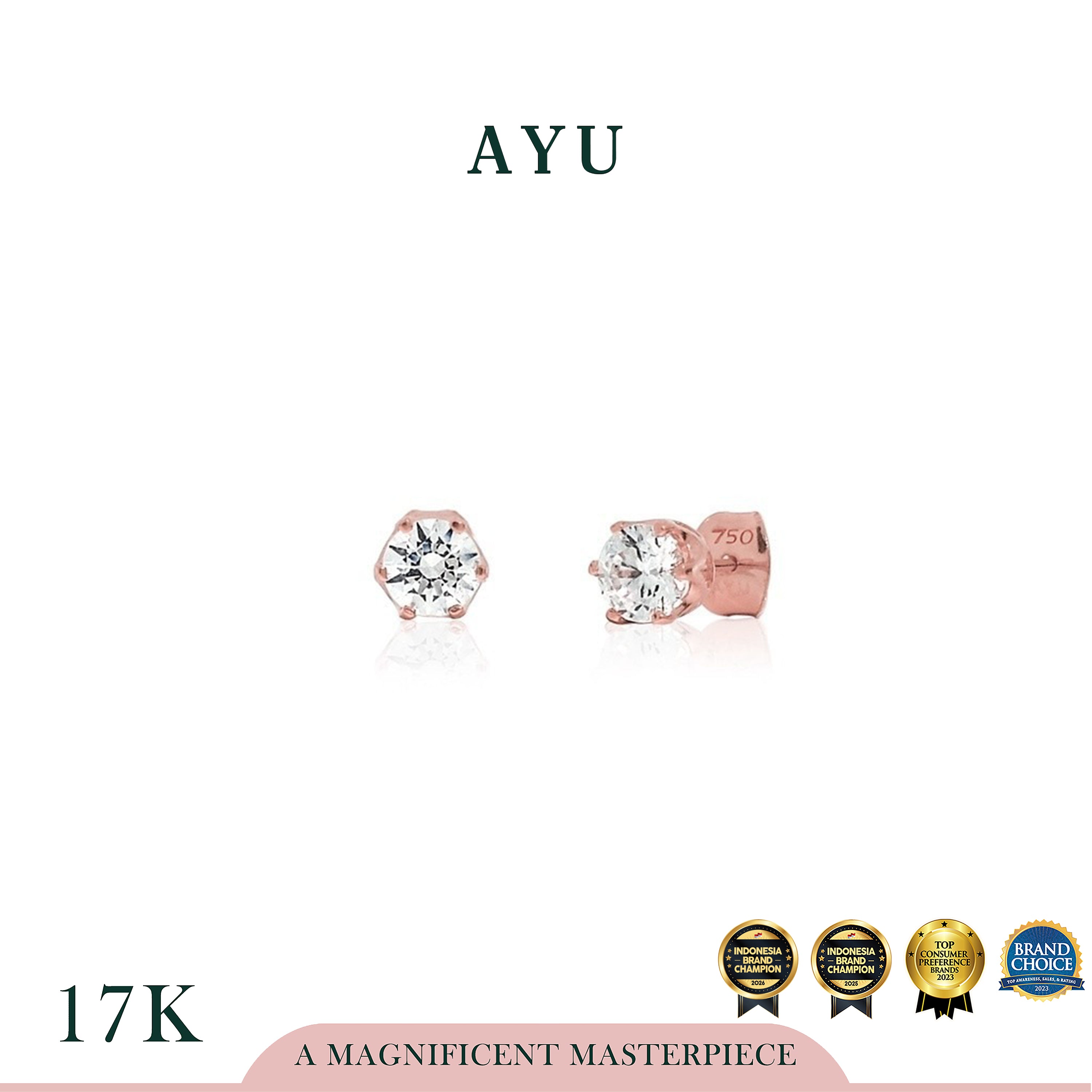 AYU Anting Emas Tindik - 6 Prong Studs 17K Rose Gold