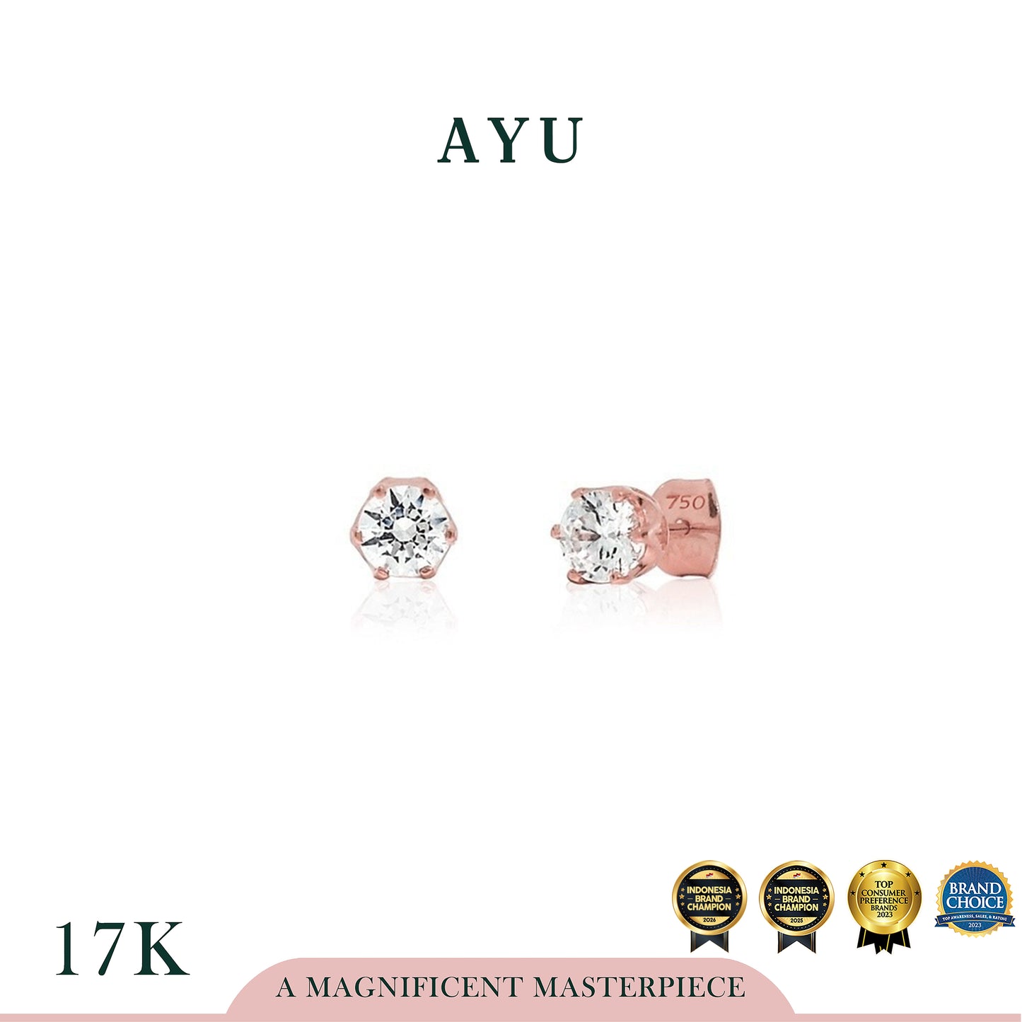 AYU Anting Emas Tindik - 6 Prong Studs 17K Rose Gold