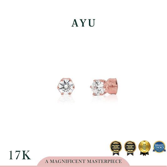 AYU Anting Emas Tindik - 6 Prong Studs 17K Rose Gold