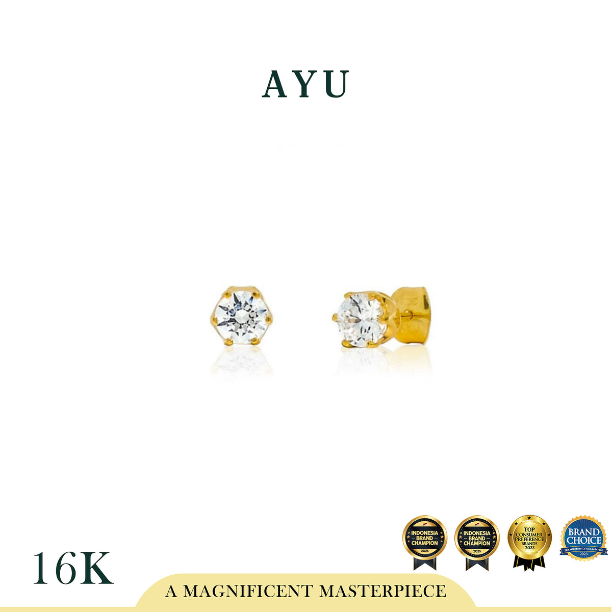 AYU Anting Emas Tindik - 6 Prong Studs 16K Yellow Gold