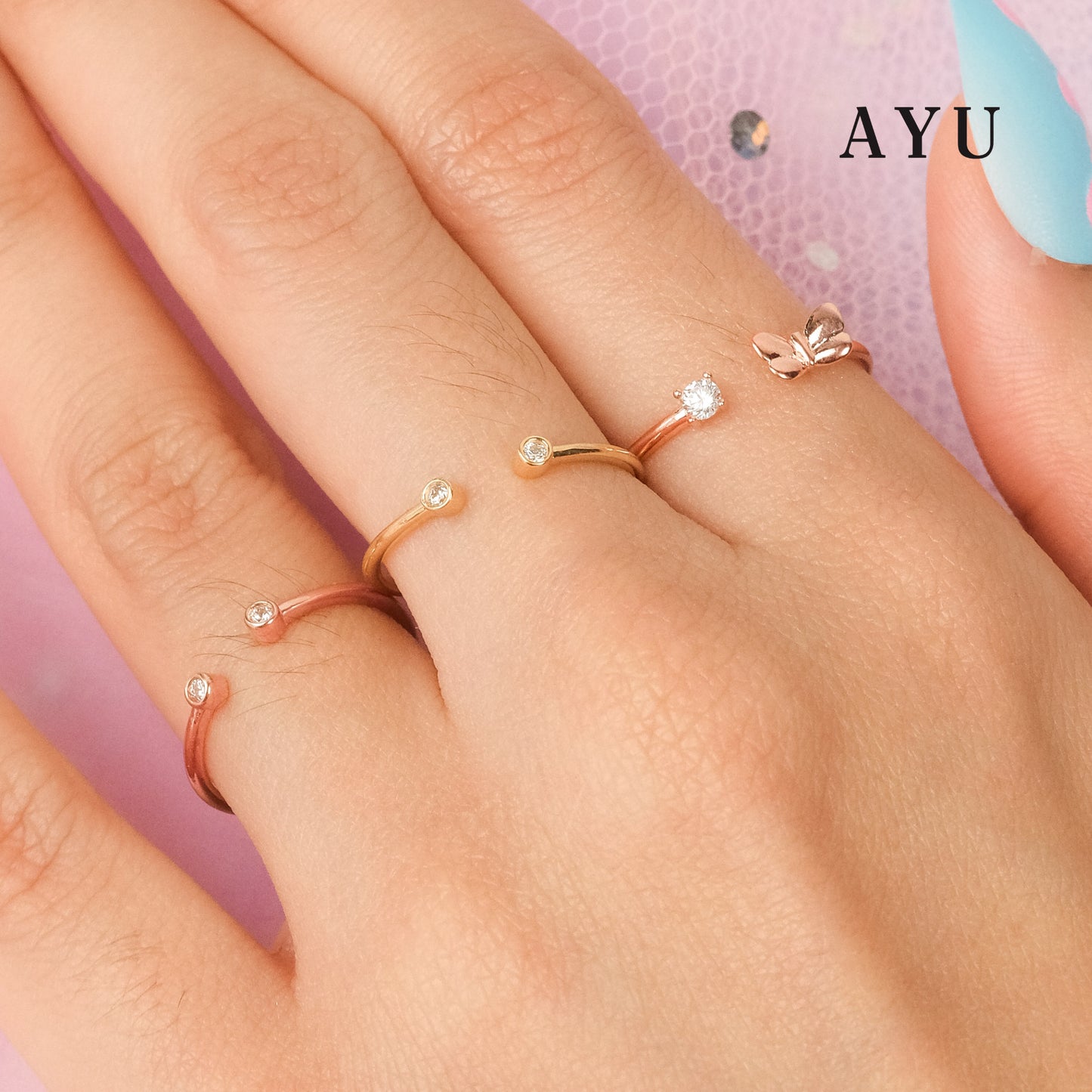 AYU Cincin Emas - Mini Bezel Open 17K Rose Gold