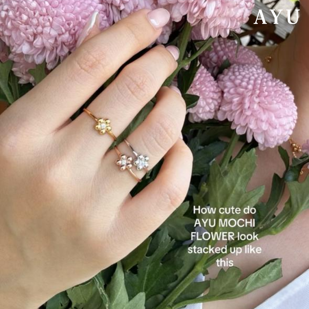 AYU Cincin Emas - Mochi Flower Ring 17k White Gold