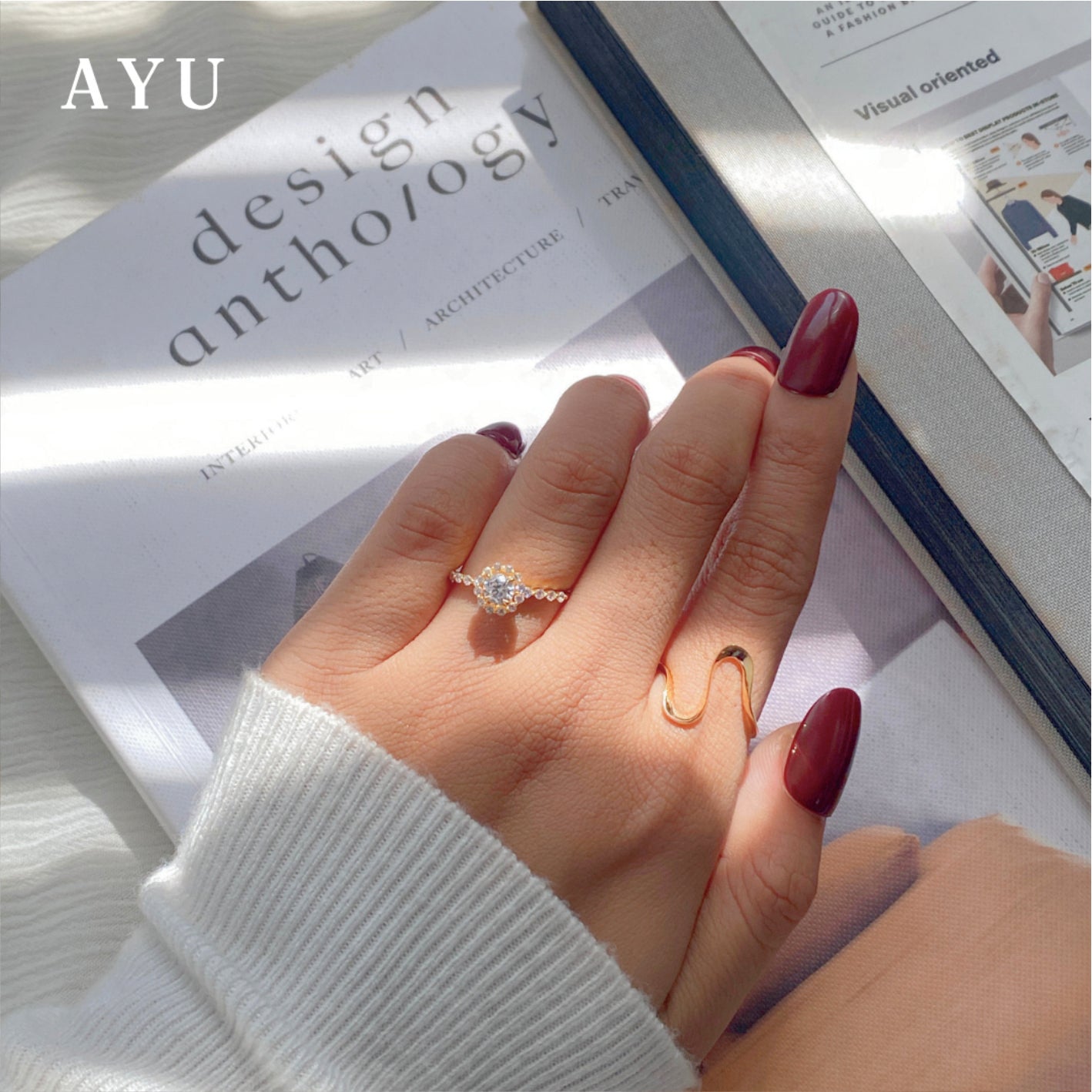 AYU Cincin Emas - Gold Swaying Wave Ring 17k Rose Gold