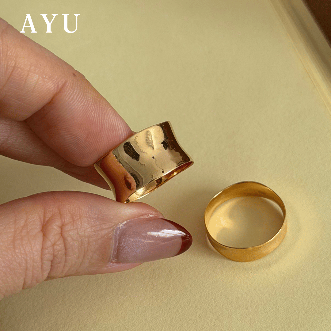 AYU Cincin Emas - Wide Gold Melt Ring 16k Yellow Gold