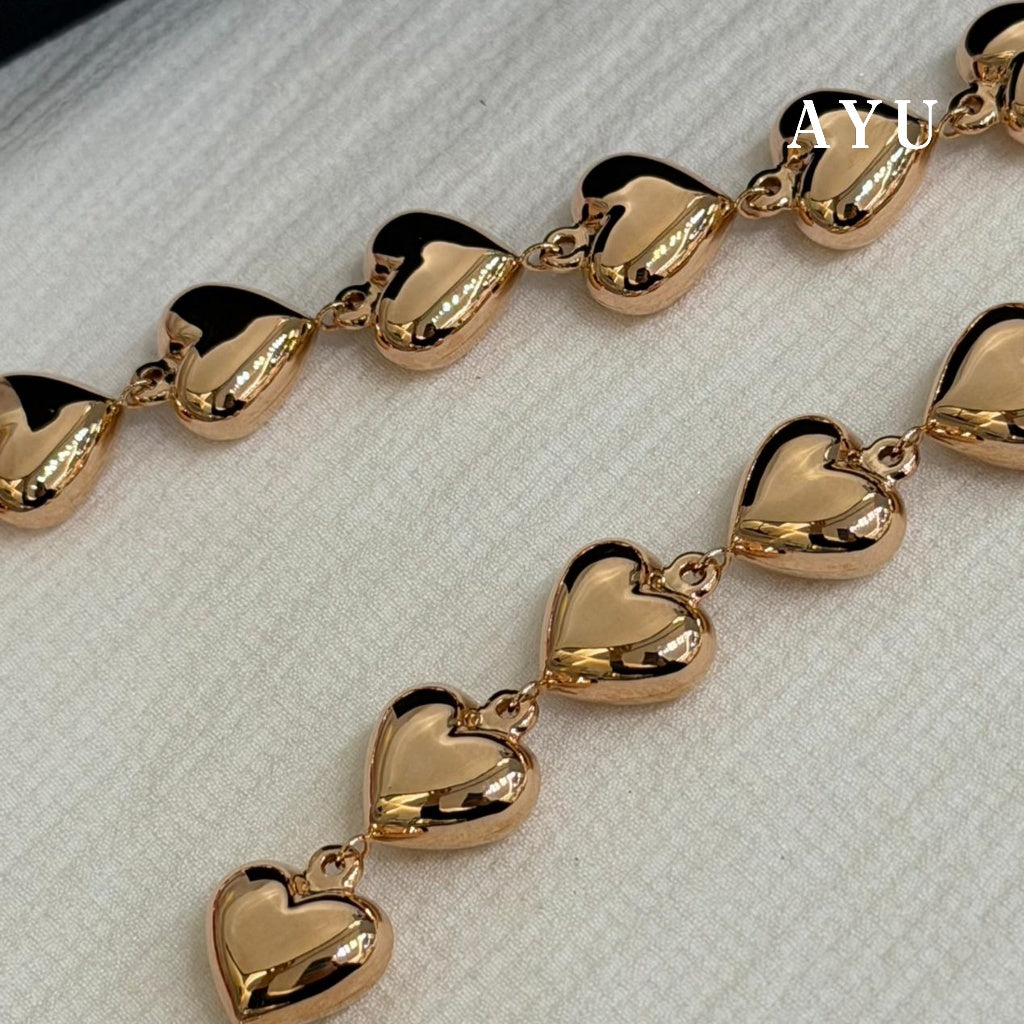 AYU Gelang Emas - Fluffy Fluffy Heart Eternity Chain Bracelet 8k Yellow gold
