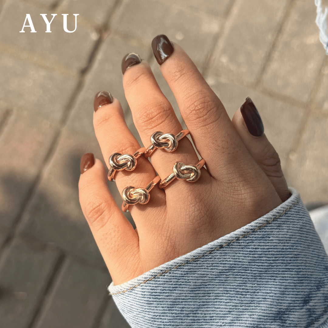 AYU Cincin Emas - Gold Medium Forget Me Knot Ring 17k Rose Gold