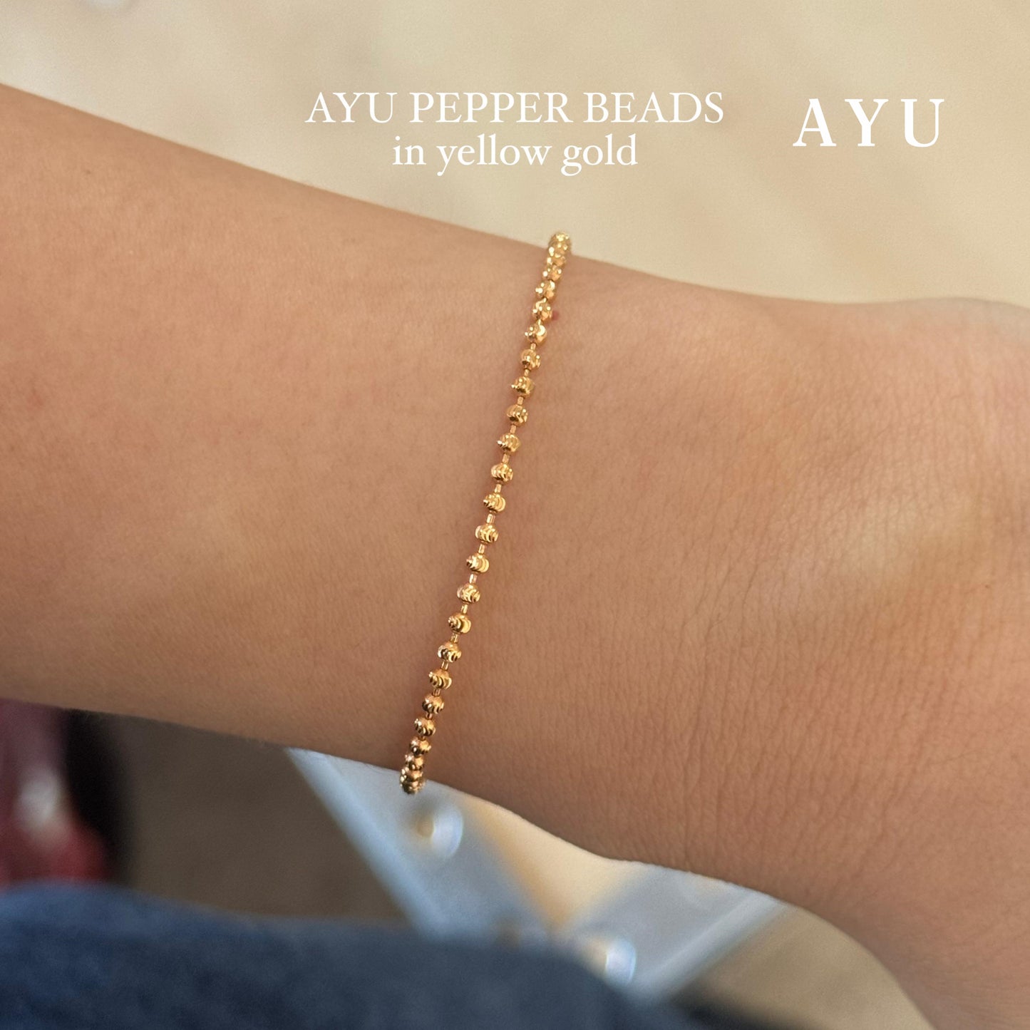 AYU Gelang Emas - Pepper Beads Chain Bracelet 16k Yellow Gold