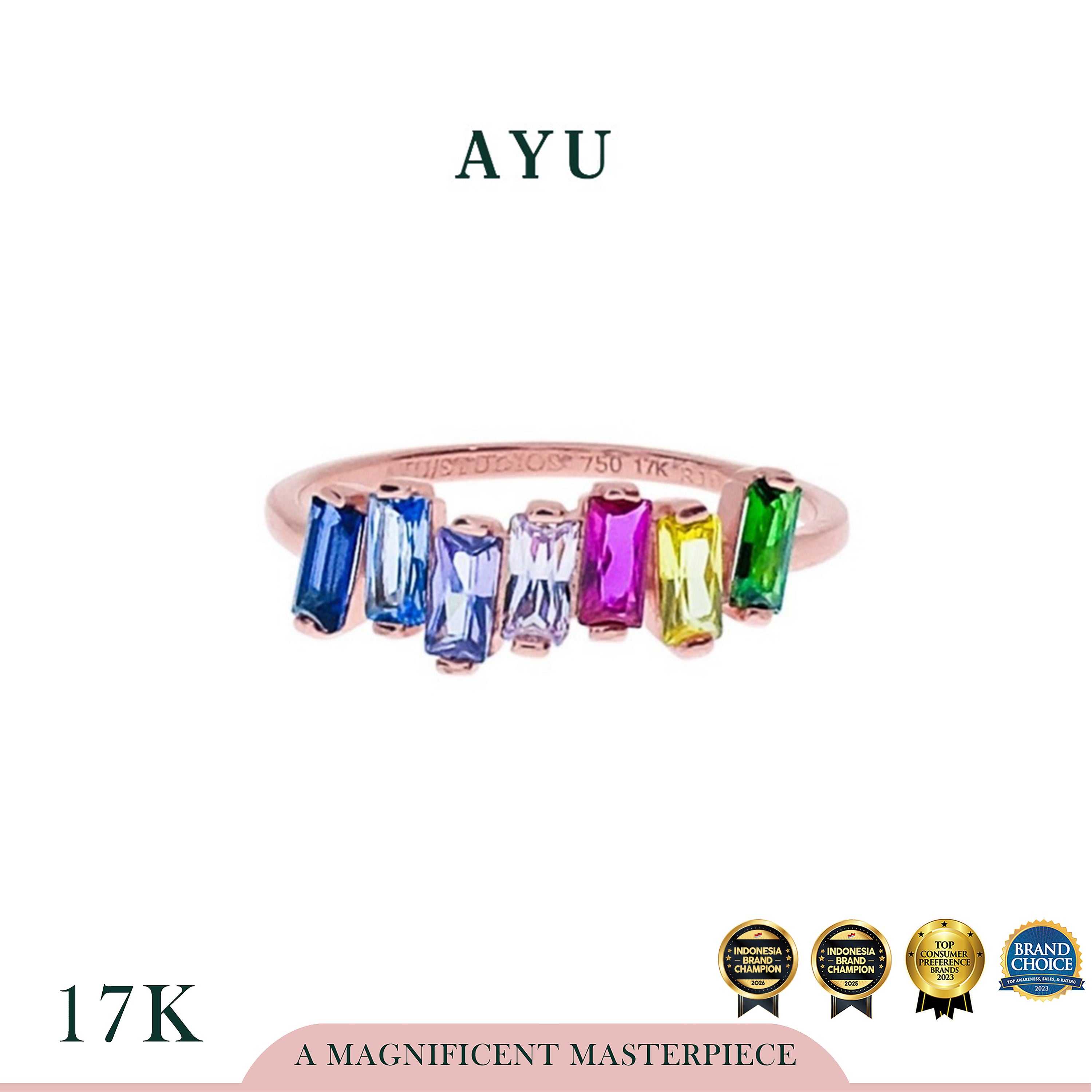 AYU Cincin Emas - 7 Zigzag Baguette Ring 17k Rose Gold