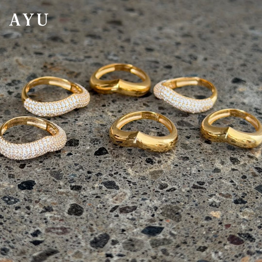 AYU Cincin Emas - Pave Chevron Globe Ring 16k Yellow Gold