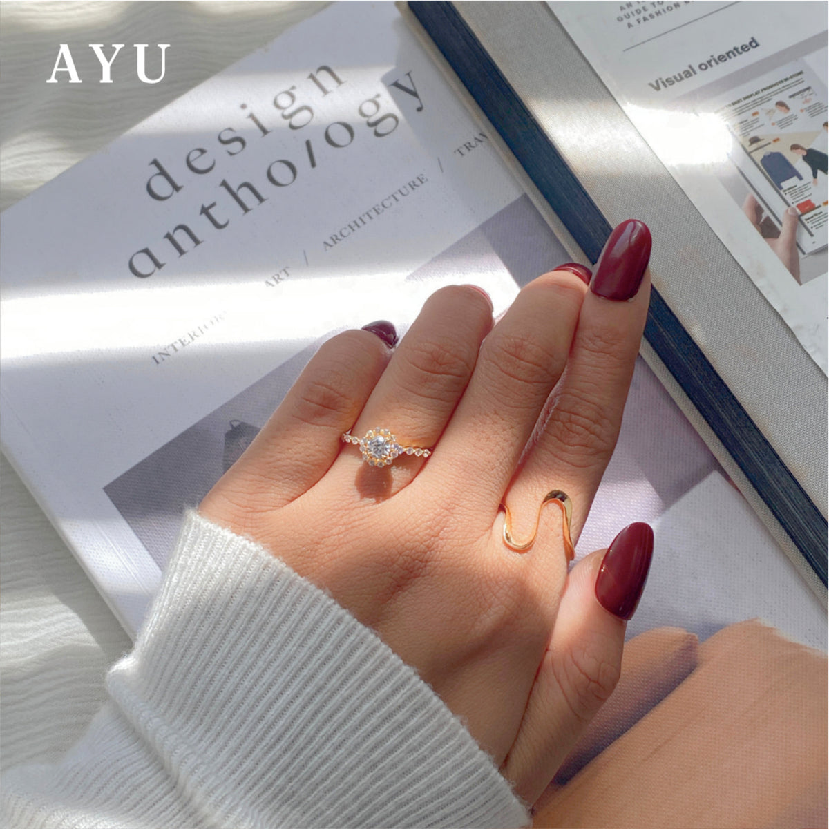 AYU Cincin Emas - Gold Swaying Wave Ring 16k Yellow Gold