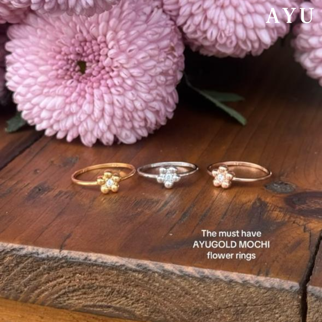 AYU Cincin Emas - Mochi Flower Ring 17k White Gold