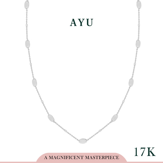AYU Gold Oval With Bling Beads Chain Necklace 17k White Gold