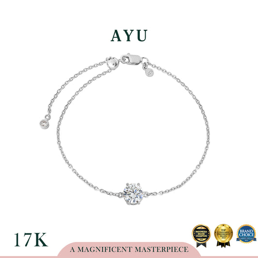 AYU Gelang Emas - Glam Gigi 6 Prong Adjustable Bracelet 17k White Gold