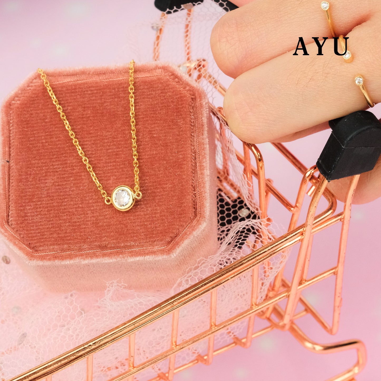 AYU Kalung Emas - Bezel Chain Necklace 16K Yellow Gold