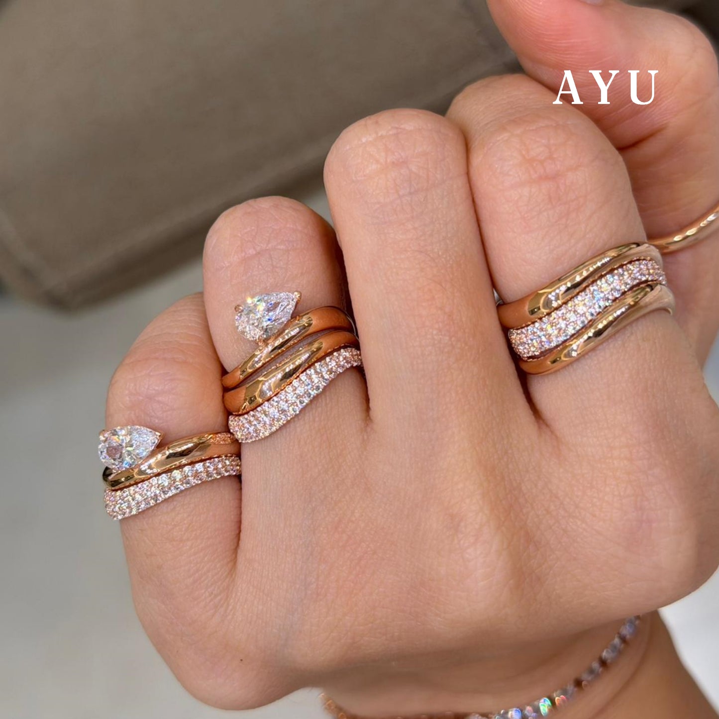 AYU Cincin Emas - Floating Teardrop Ring 17k Rose Gold