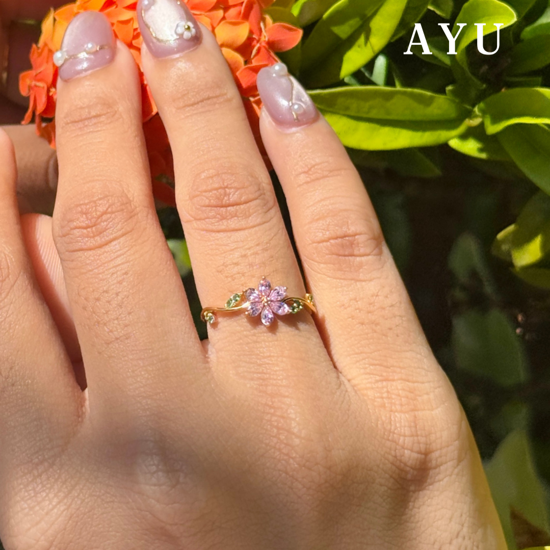 AYU Cincin Emas - Everbloom Angelvine Ring 17k Rose Gold