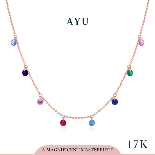 AYU Kalung Emas - 8 Candy Pop Chain Necklace Rainbow 17k Rose Gold