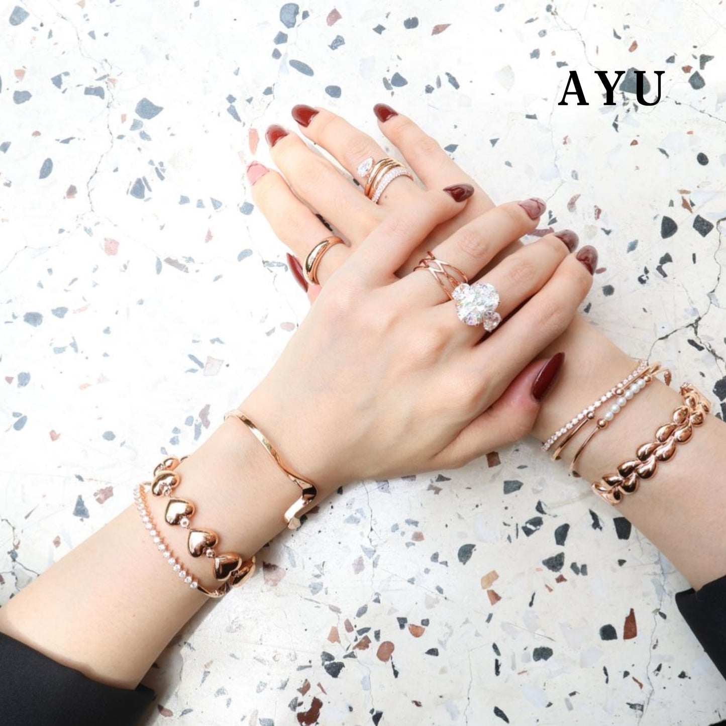 AYU Gelang Emas - Fluffy Fluffy Heart Eternity Chain Bracelet 16k Yellow gold
