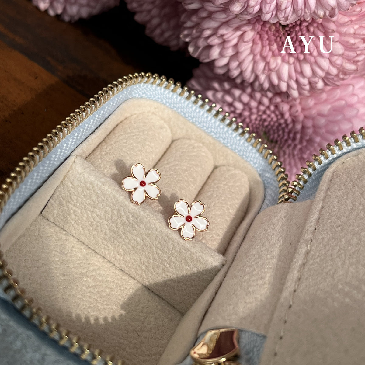 AYU Anting Emas - Kawaii Sakura Studs 17k White Gold